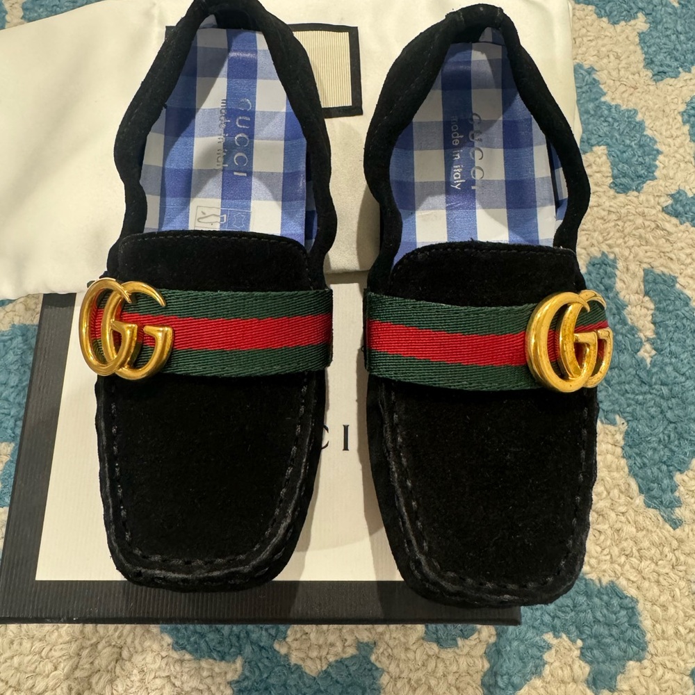 Kids Black Loafers with Gold Accent - Picture 4 of 7
